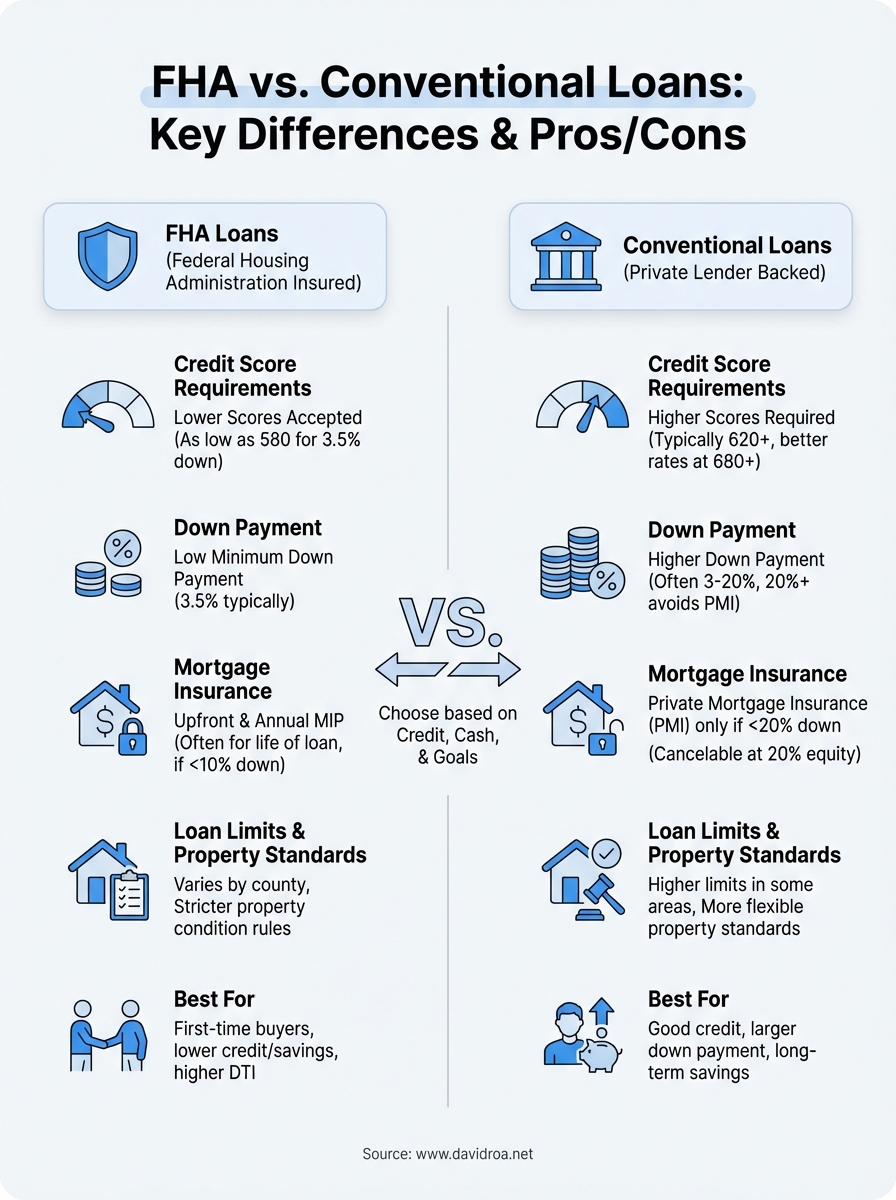 difference between fha and conventional loans infographic
