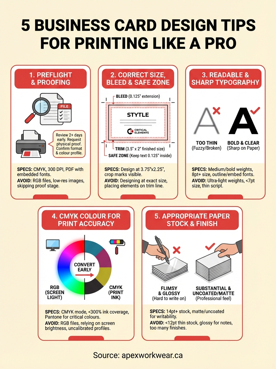 business card design tips for printing infographic