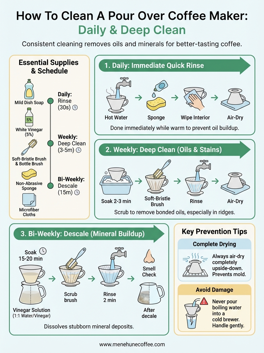 how to clean a pour over coffee maker infographic