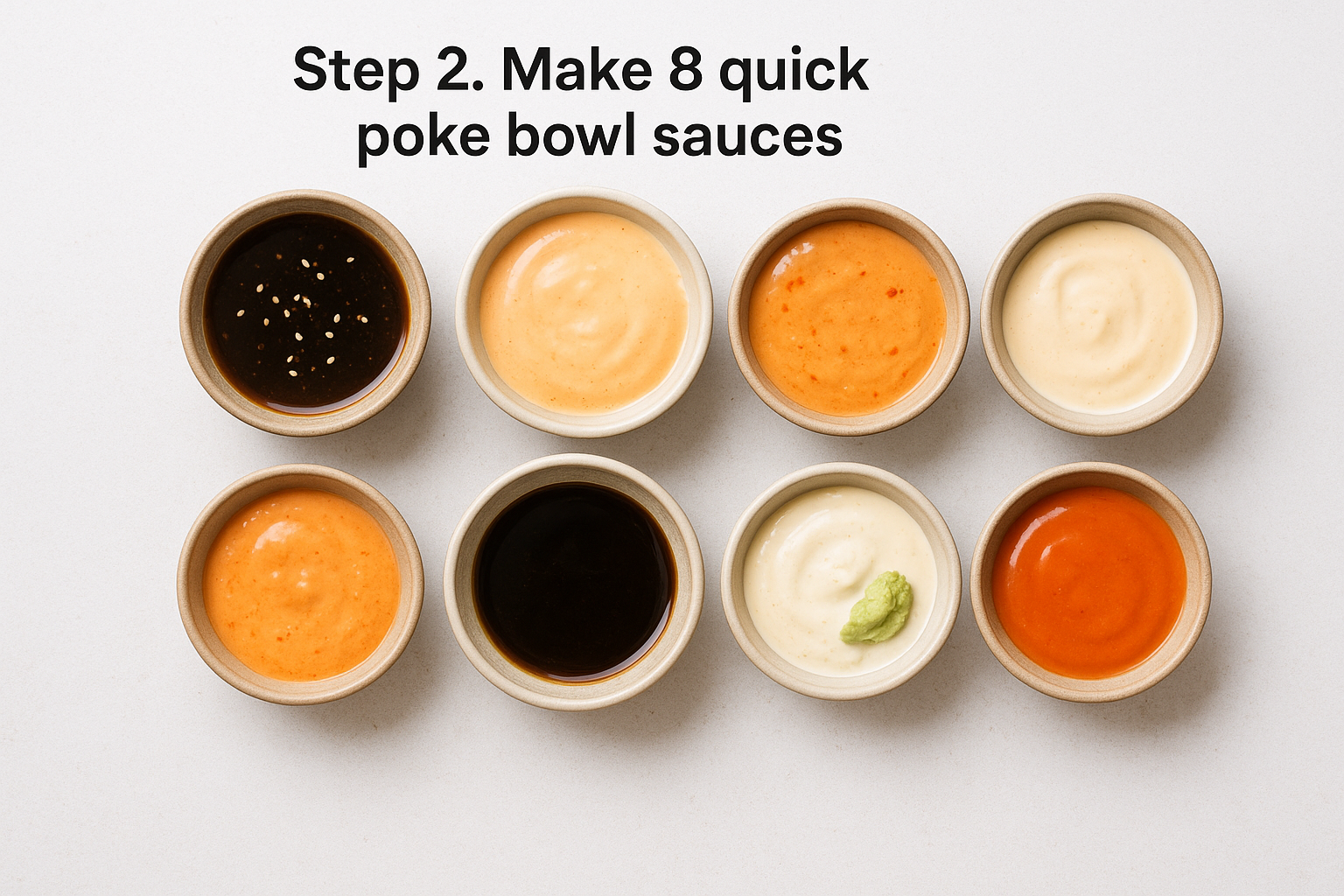 Step 2. Make 8 quick poke bowl sauces