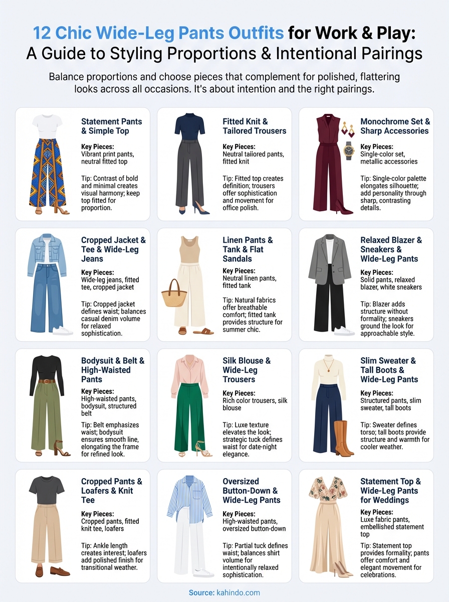 how to style wide leg pants infographic
