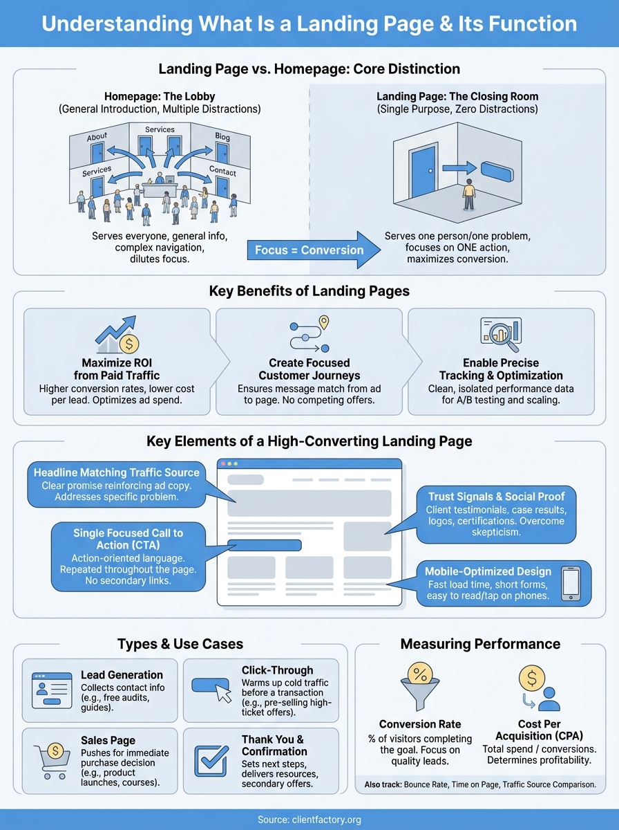 What Is a Landing Page? Definition, Benefits, And Examples what is a landing page infographic