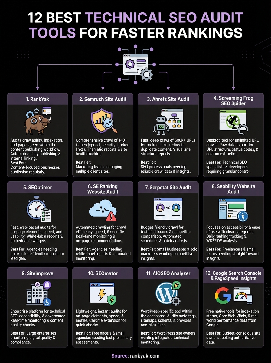 technical seo audit tool infographic