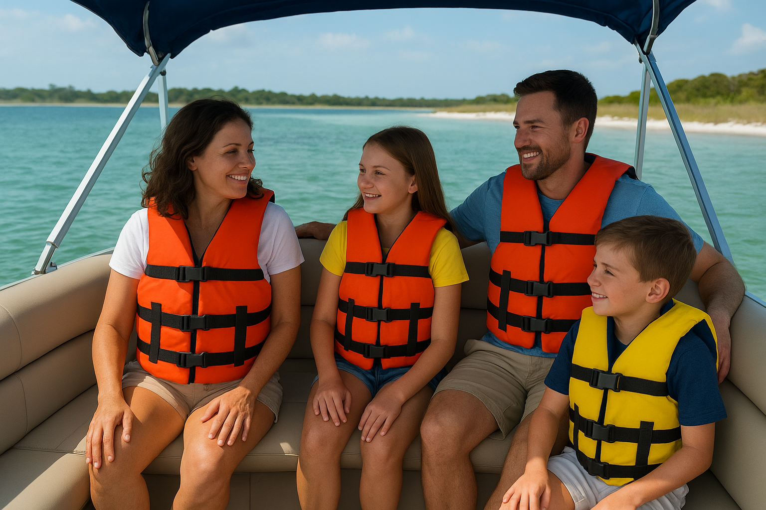 1. Original Crab Island pontoon rentals with USCG-approved life jackets