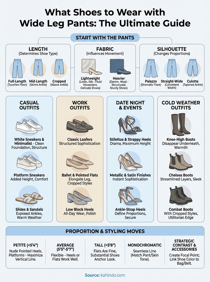 what shoes to wear with wide leg pants infographic