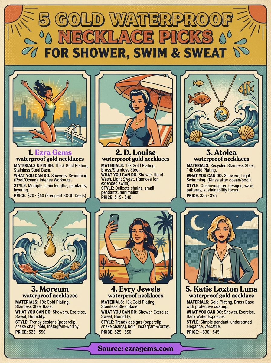 gold waterproof necklace infographic