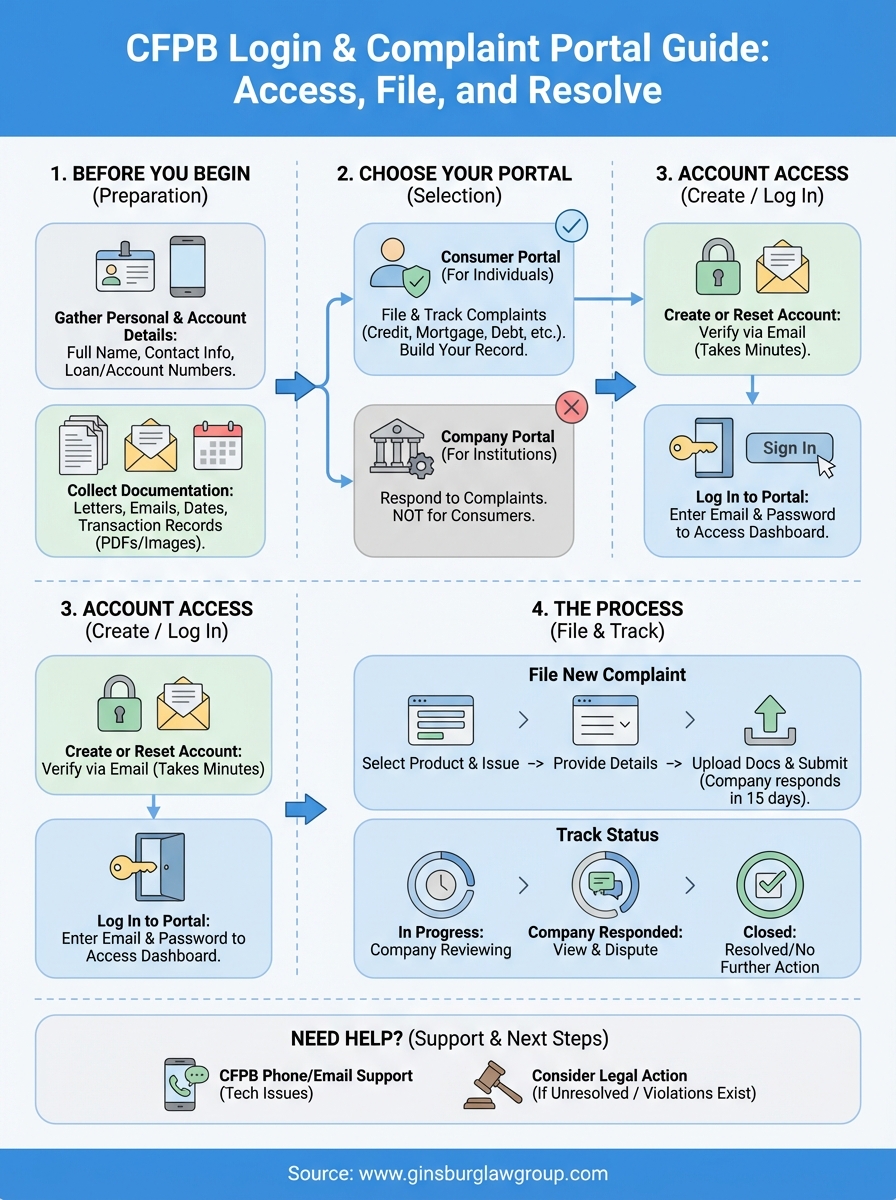 consumer financial protection bureau login infographic