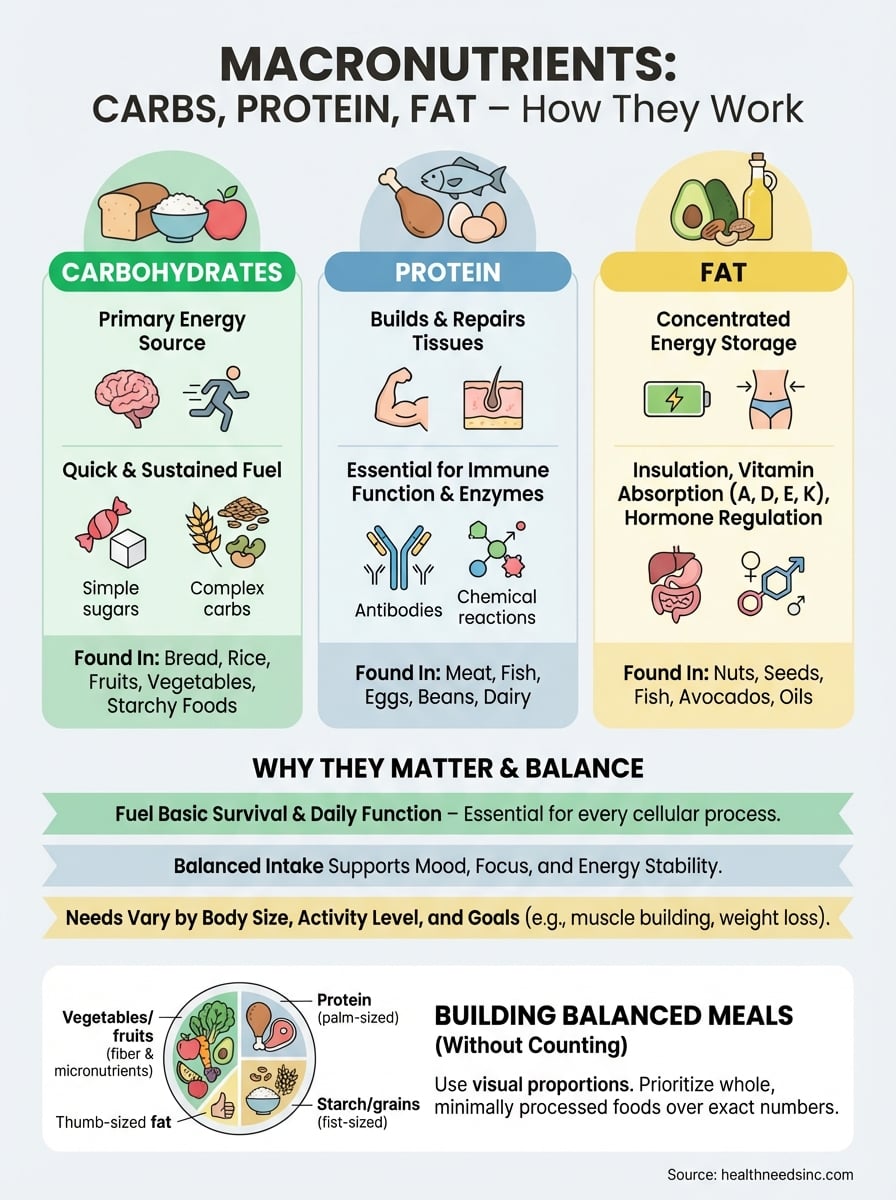 what are macronutrients infographic summarizing carbohydrates protein and fat functions