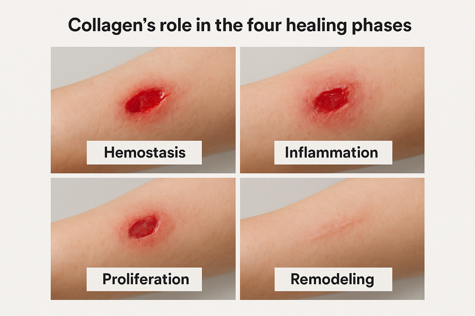 Collagen's role in the four healing phases