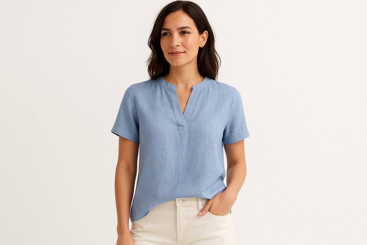 11. Linen blend split-neck blouse