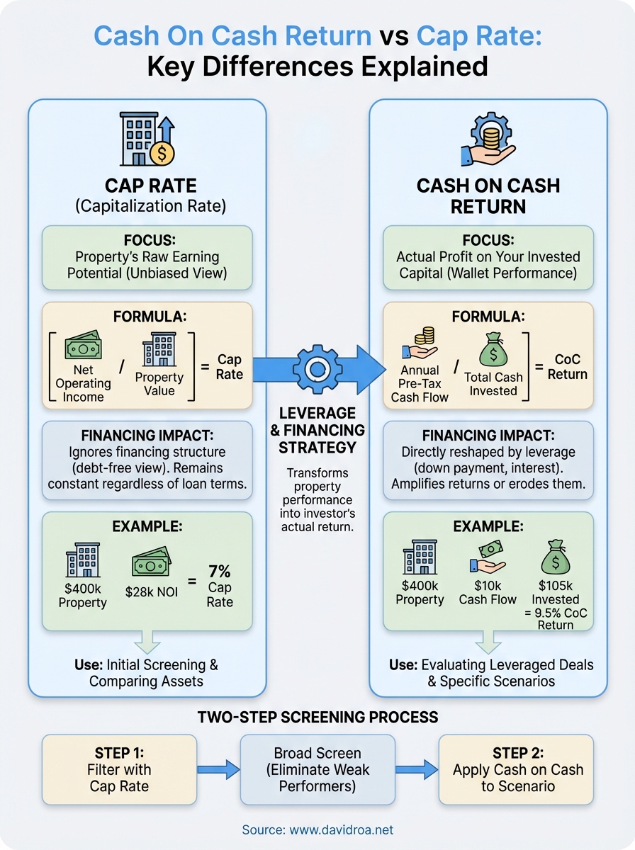 cash on cash return vs cap rate infographic