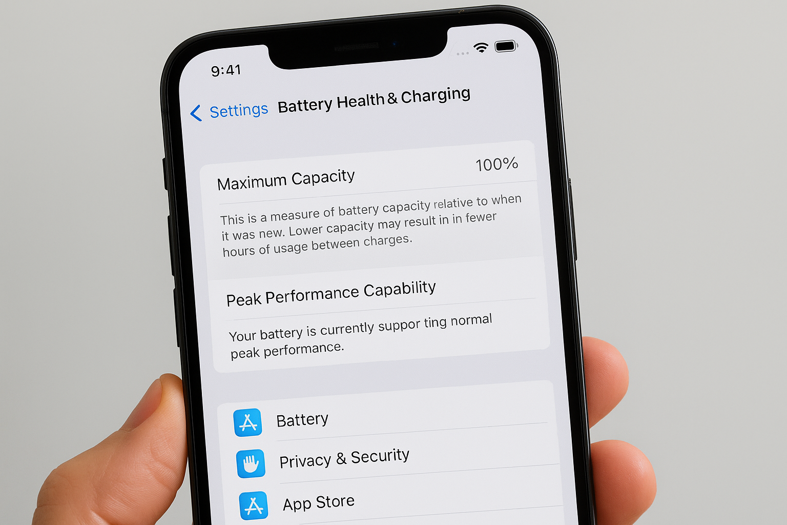 Navigate to the battery health menu