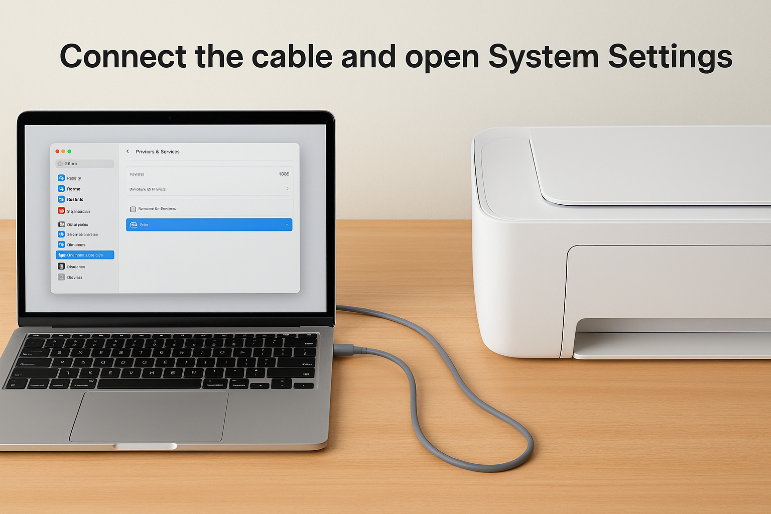 Connect the cable and open System Settings