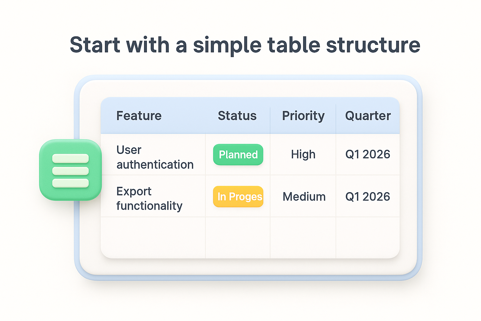 Start with a simple table structure