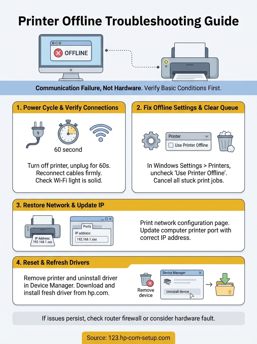 printer offline troubleshooting infographic