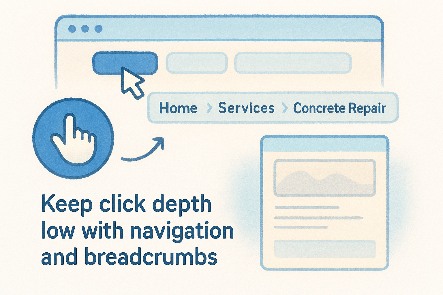 Keep click depth low with navigation and breadcrumbs