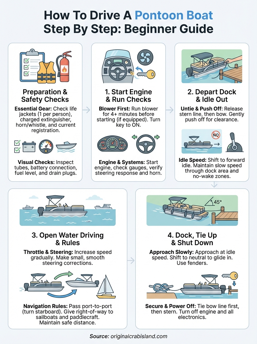 how to drive a pontoon boat step by step infographic