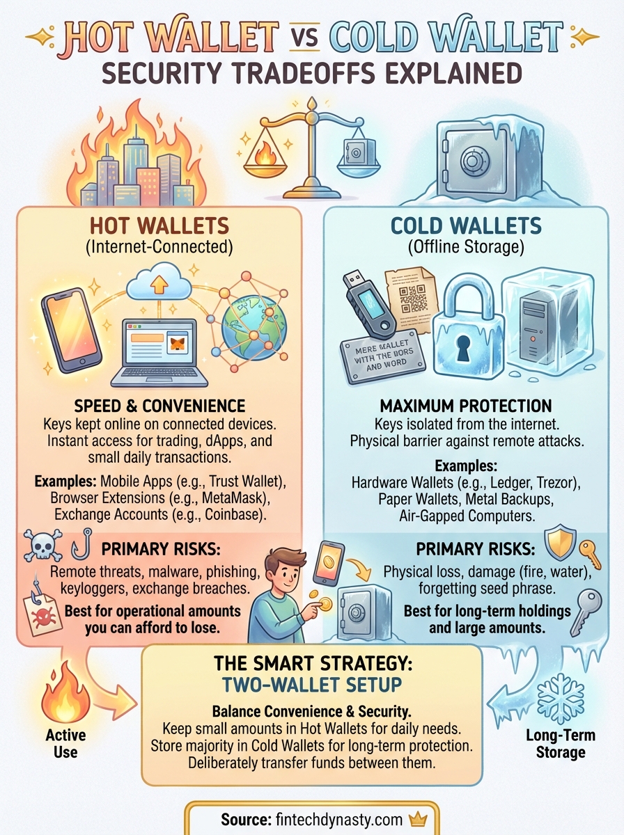 hot wallet vs cold wallet infographic