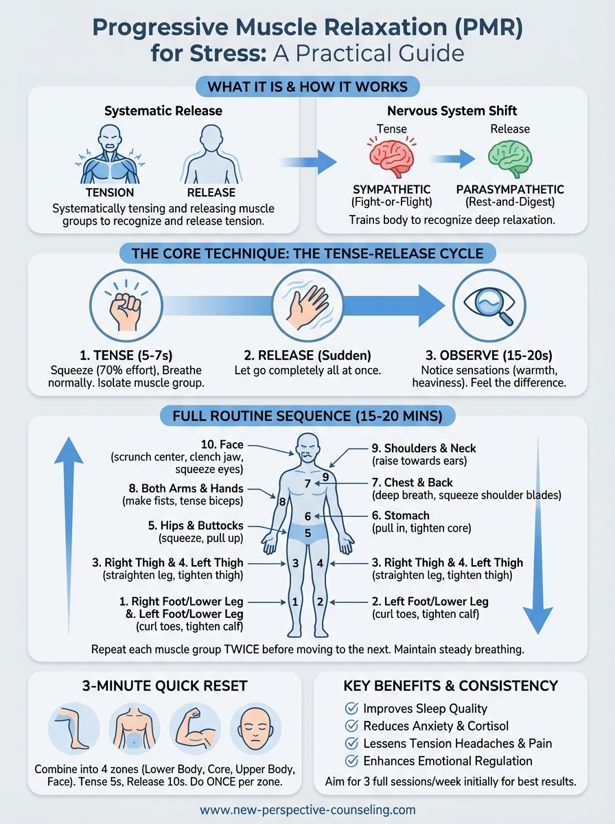 progressive muscle relaxation for stress infographic