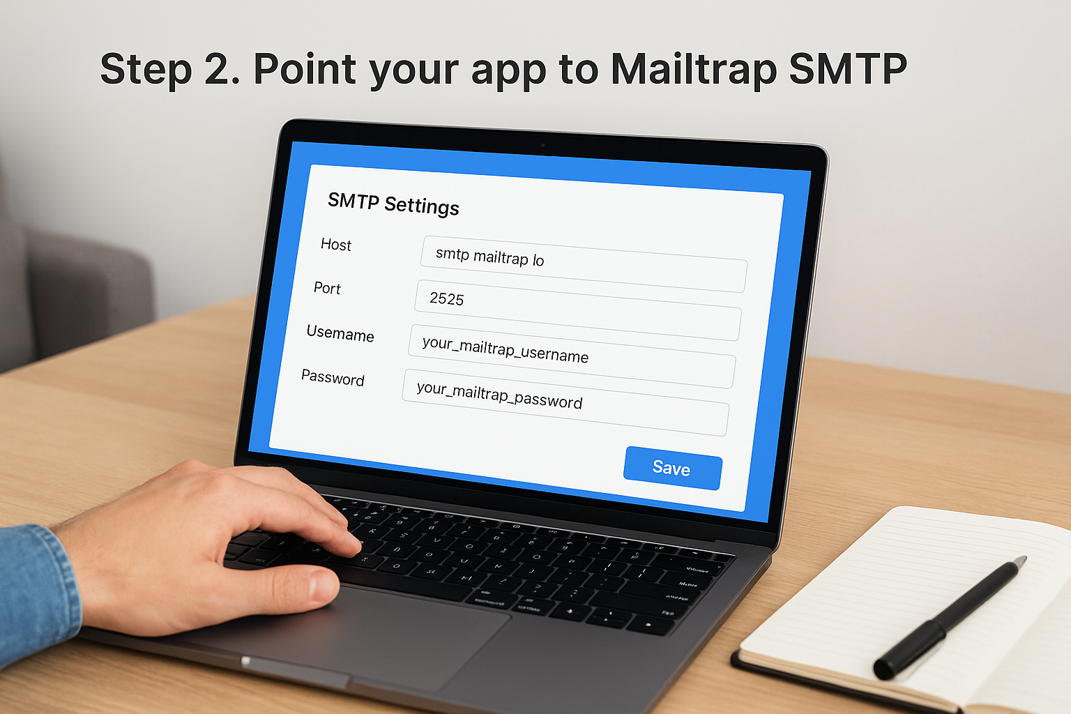 Step 2. Point your app to Mailtrap SMTP