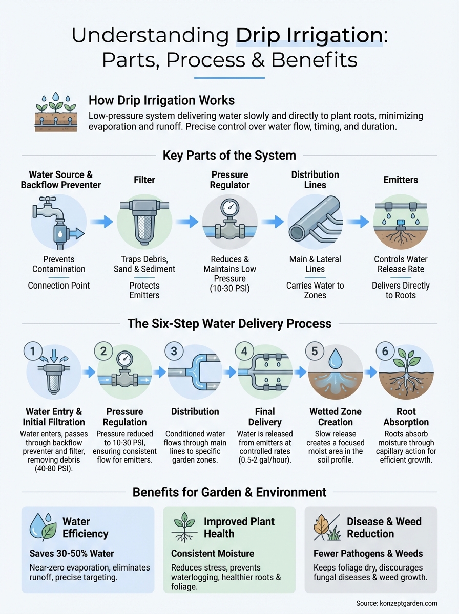how does drip irrigation work infographic