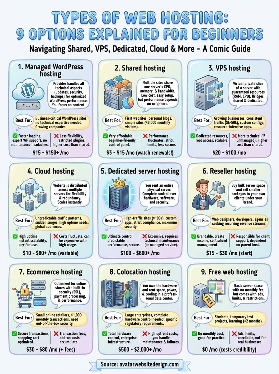 types of web hosting infographic