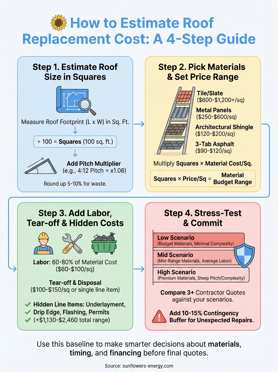 how to estimate roof replacement cost infographic