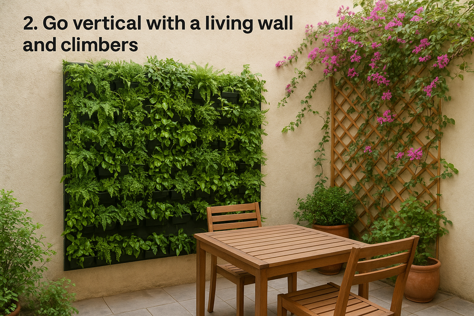 2. Go vertical with a living wall and climbers