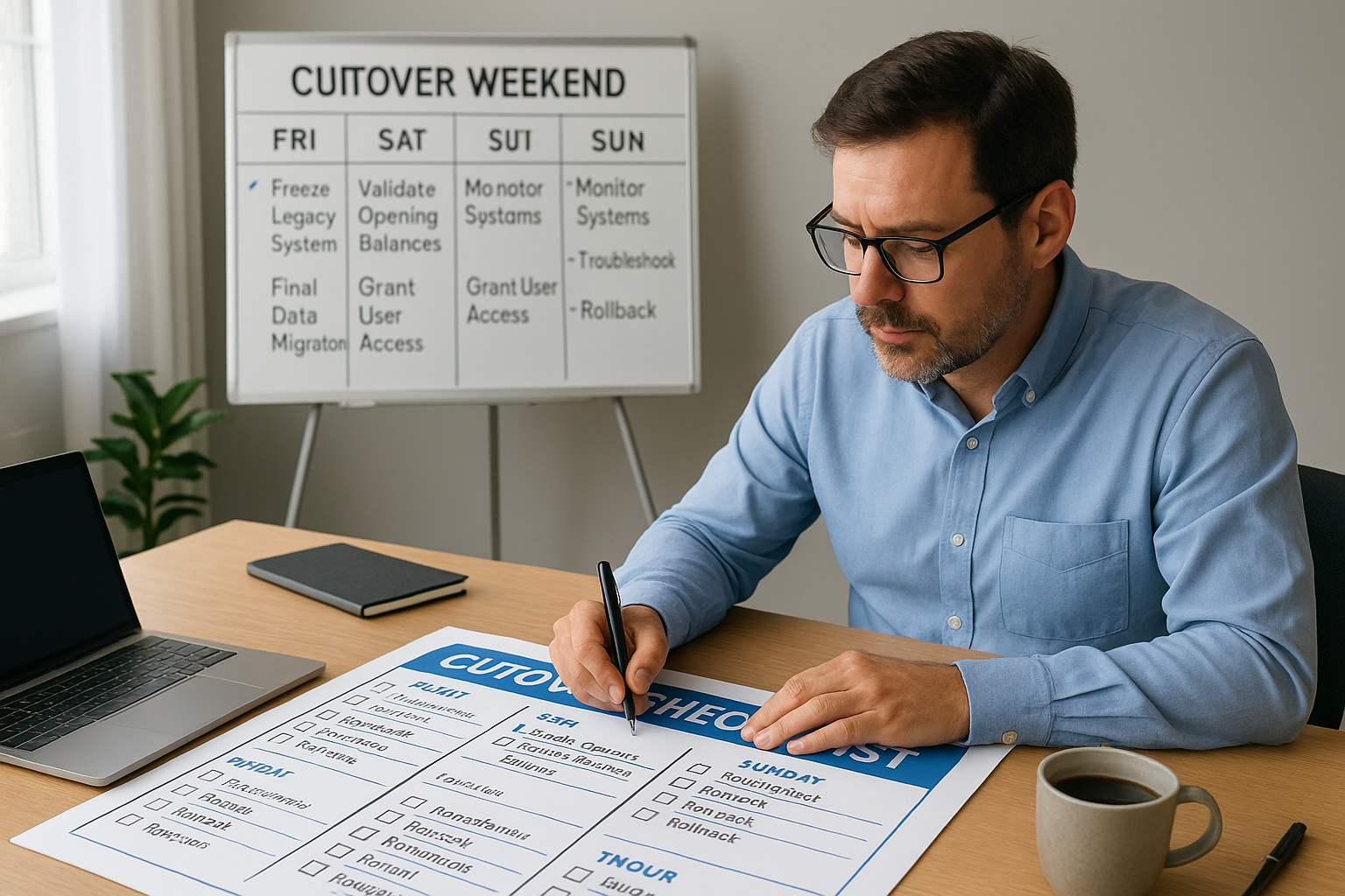 Execute cutover weekend with hour-by-hour checklists