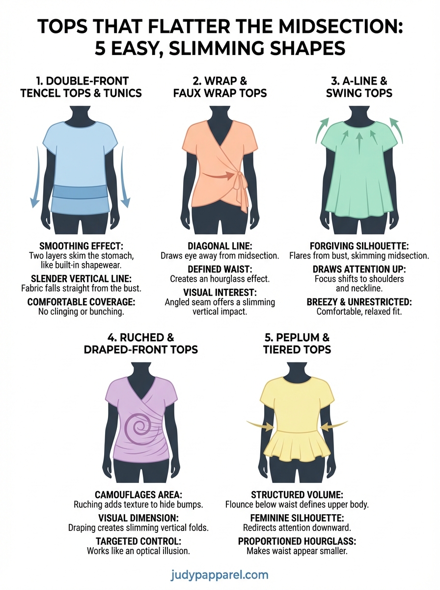 tops that flatter the midsection infographic