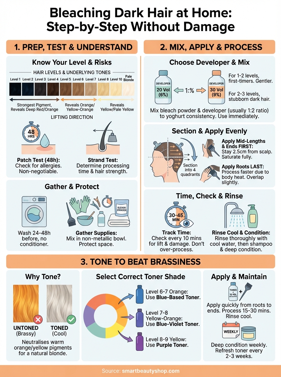 bleaching dark hair at home infographic