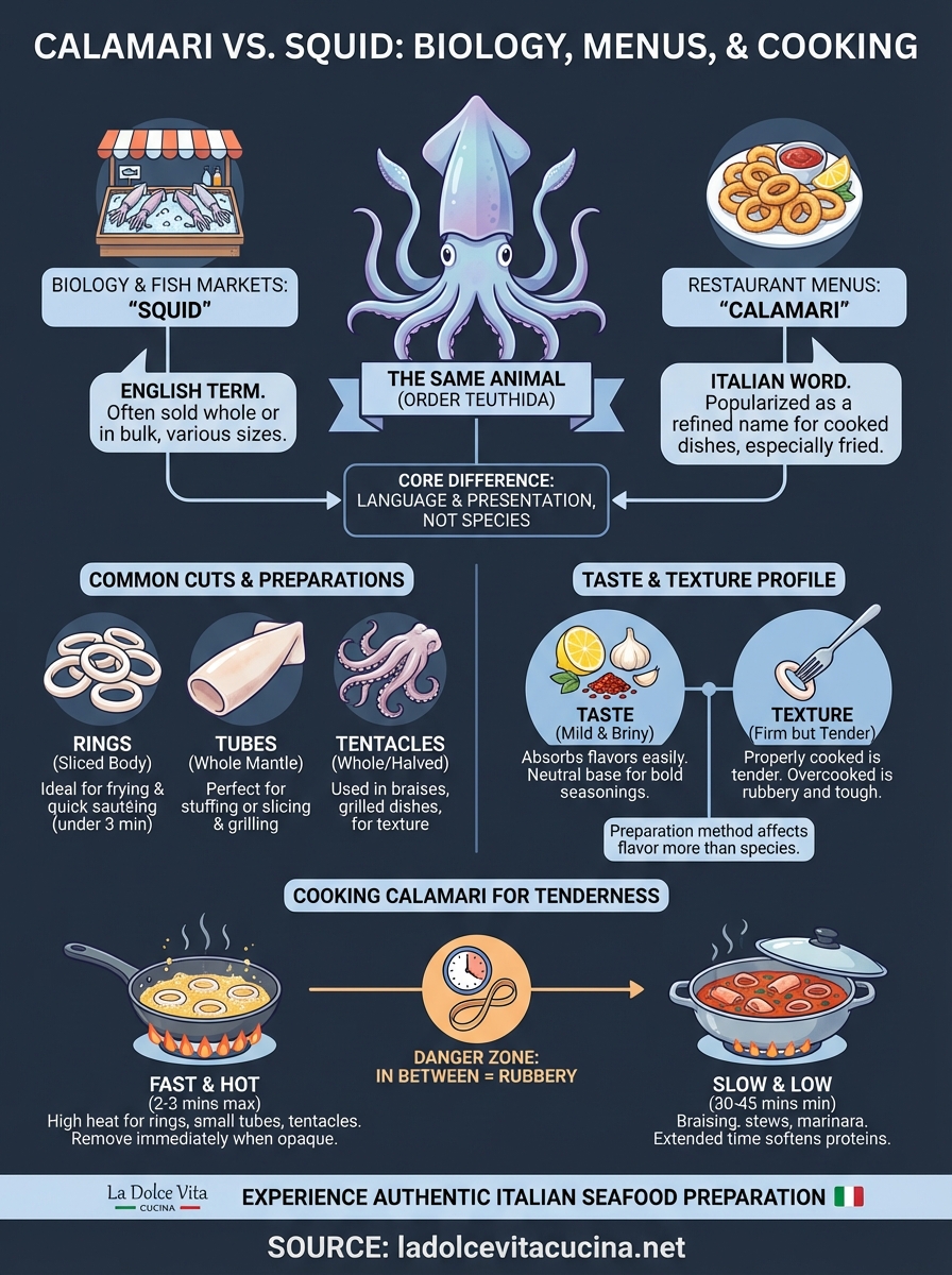 difference between calamari and squid infographic