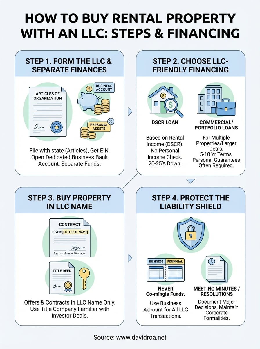 how to buy rental property with an llc infographic