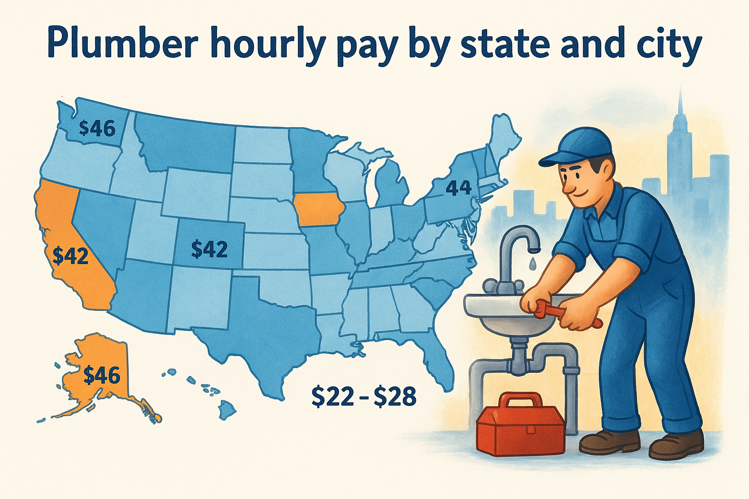Plumber hourly pay by state and city