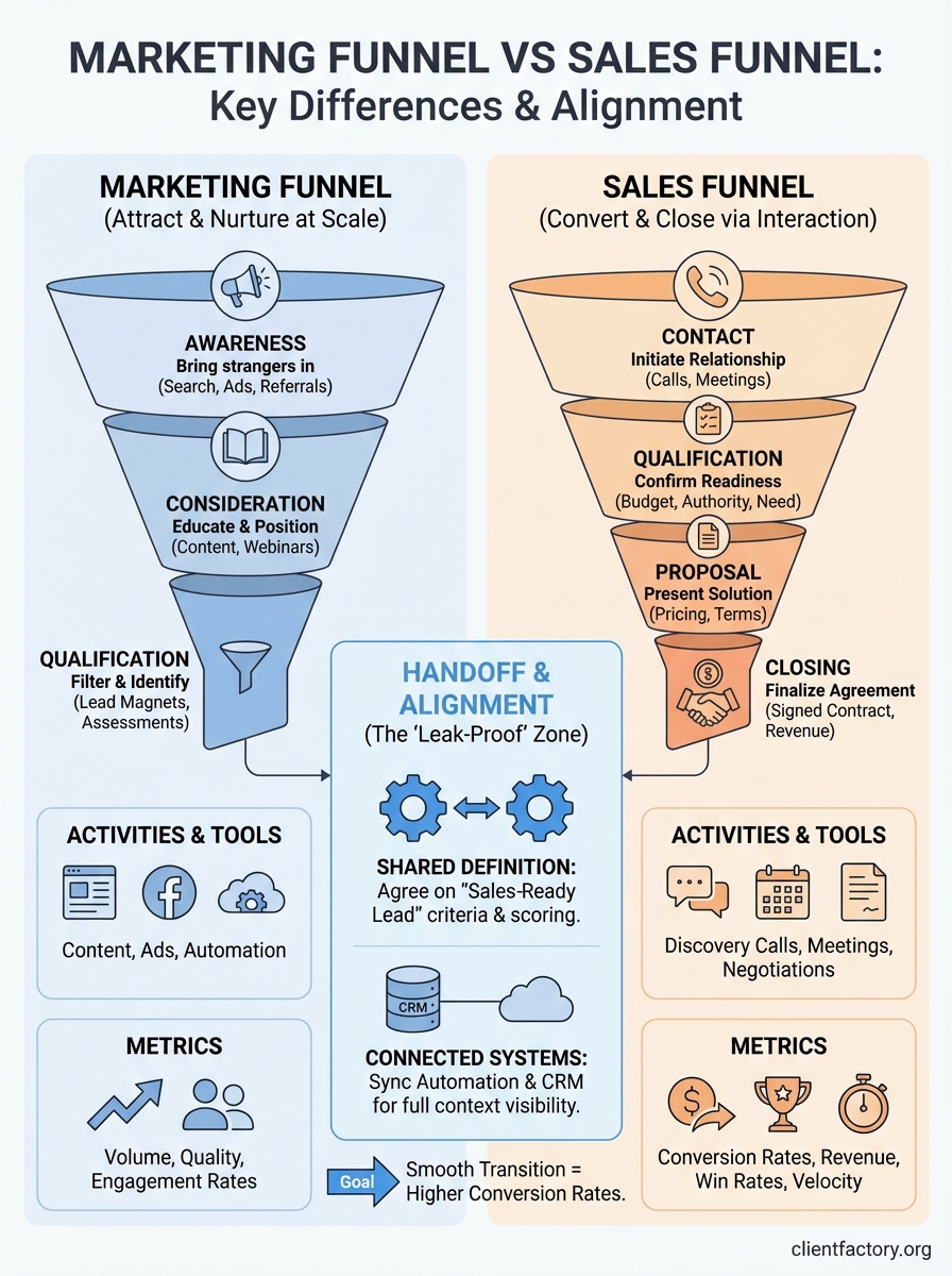 marketing funnel vs sales funnel infographic