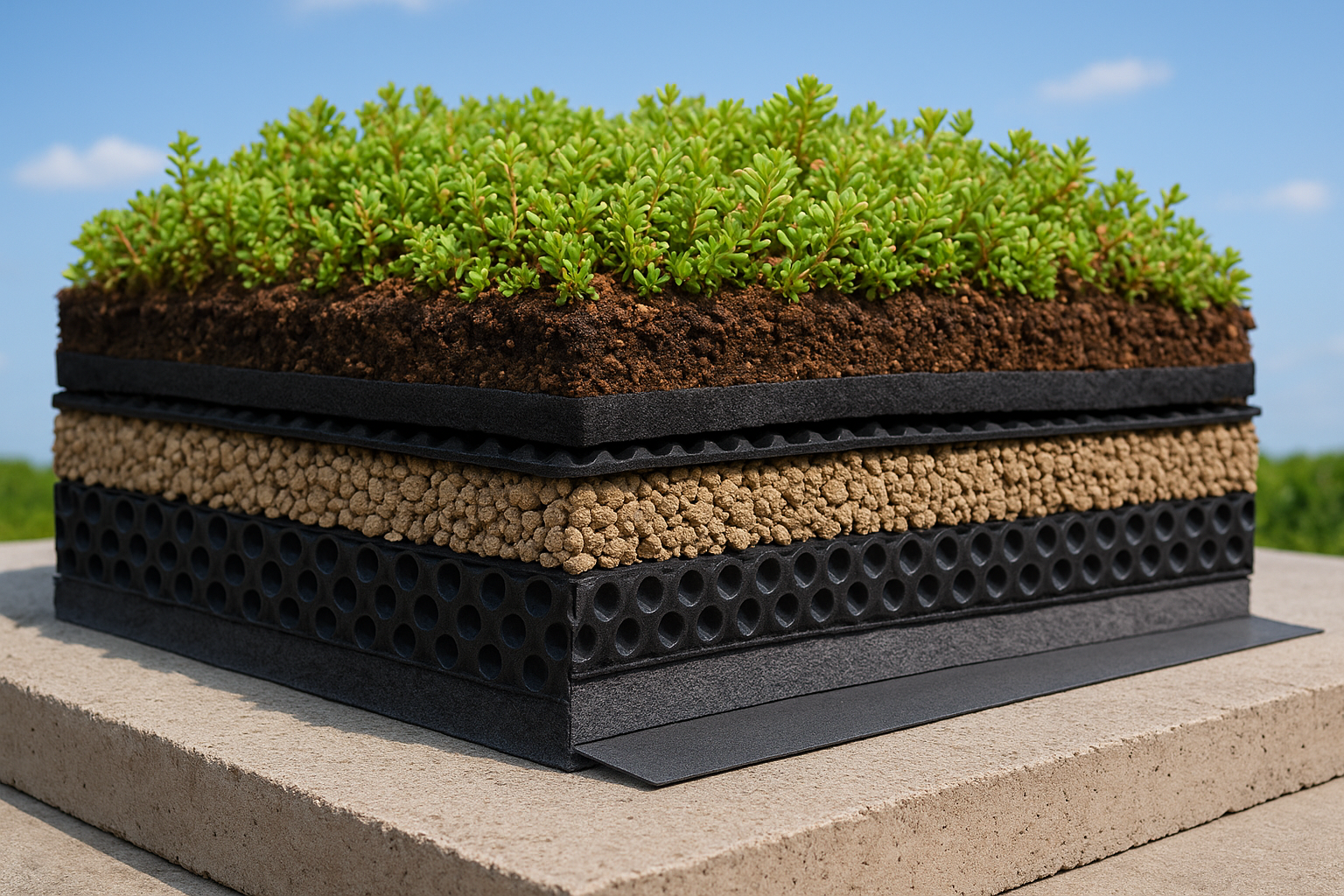 Green roof layers and materials