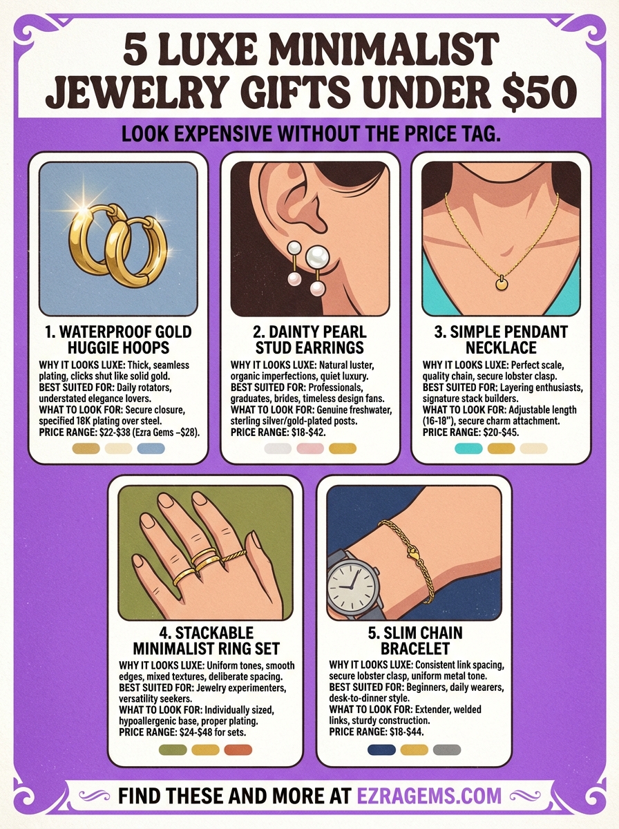 minimalist jewelry gift under $50 infographic