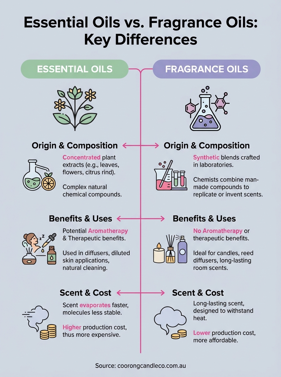 difference between essential oils and fragrance oils infographic