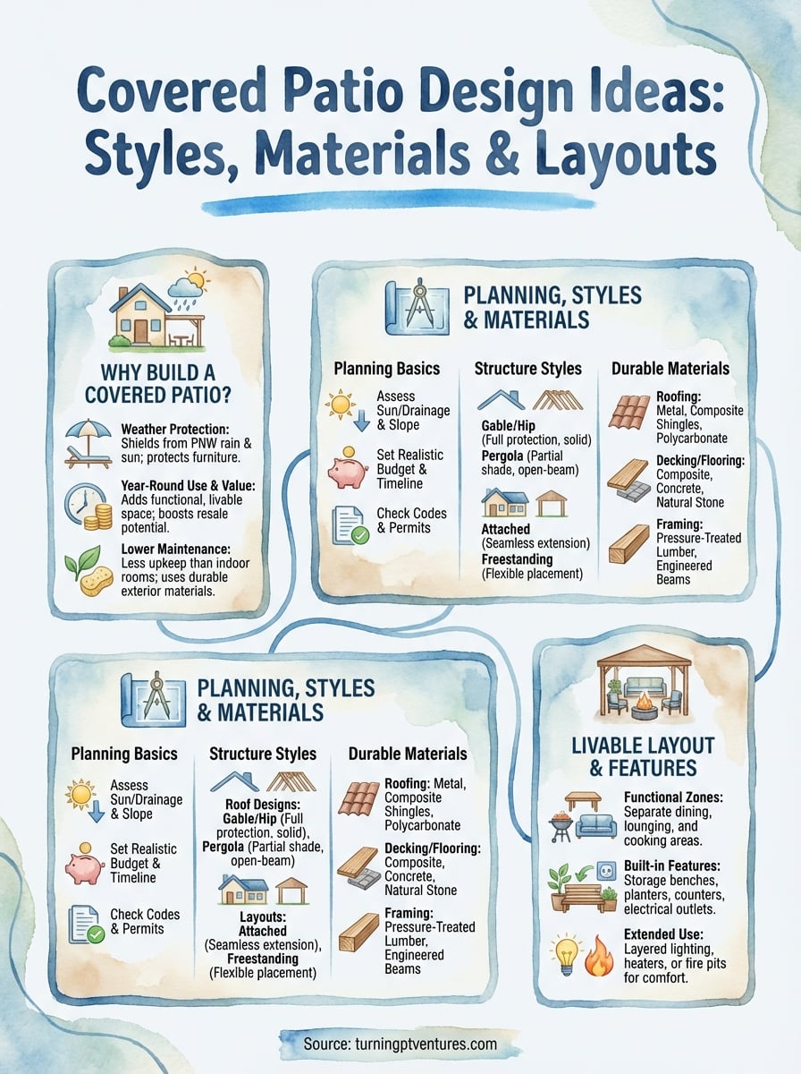 covered patio design ideas infographic