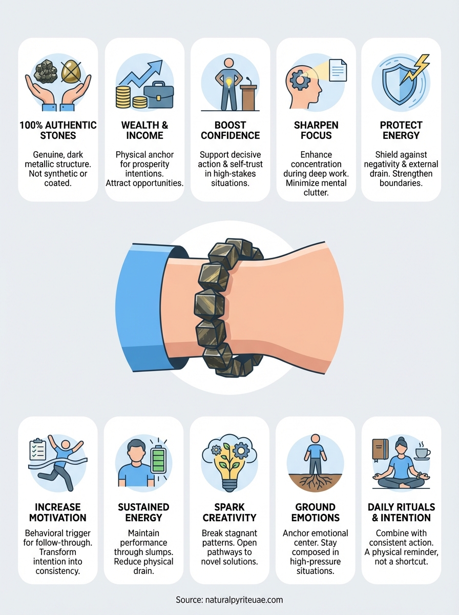 pyrite bracelet benefits infographic