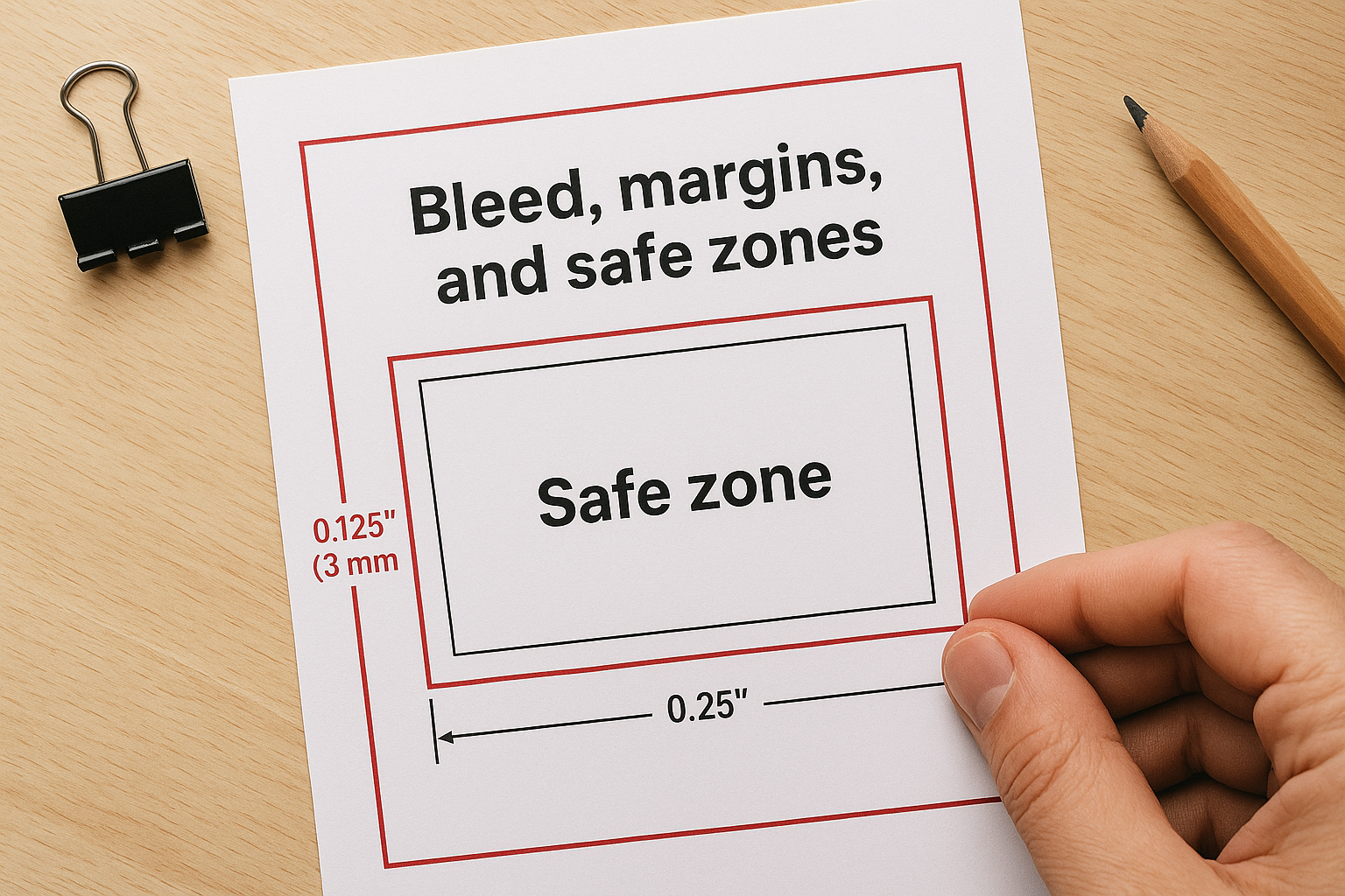 Bleed, margins, and safe zones