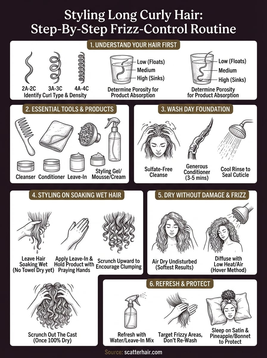 styling long curly hair infographic