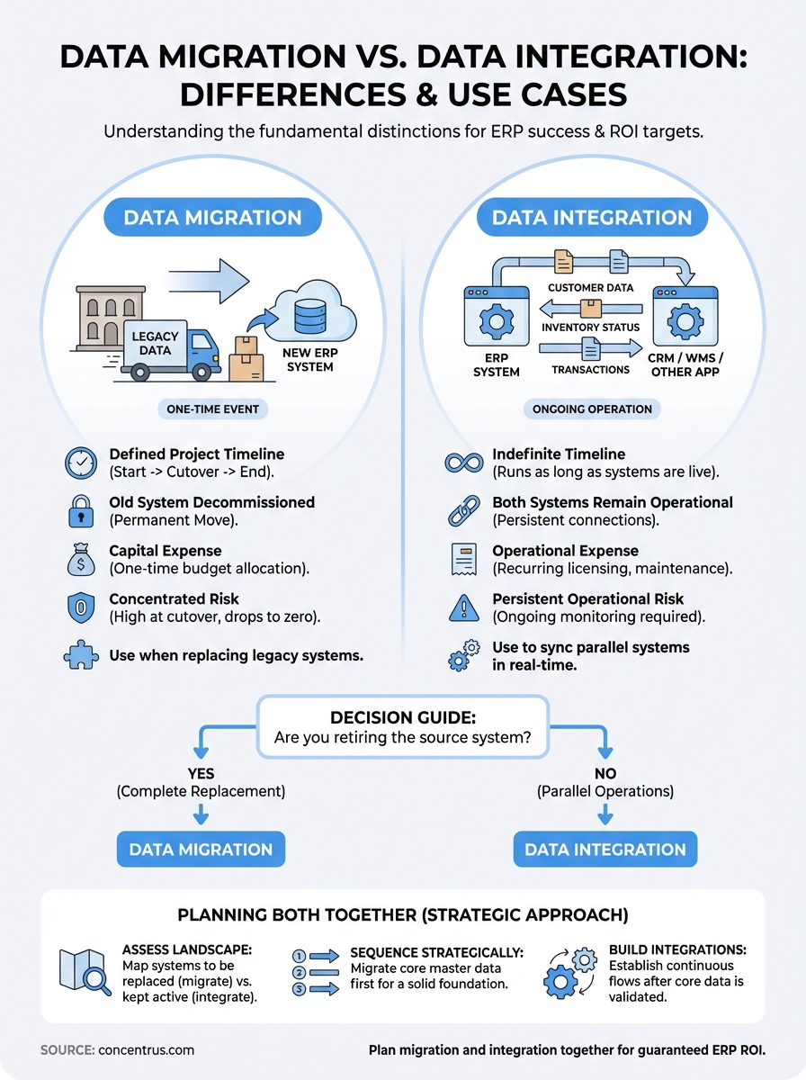 data migration vs data integration infographic