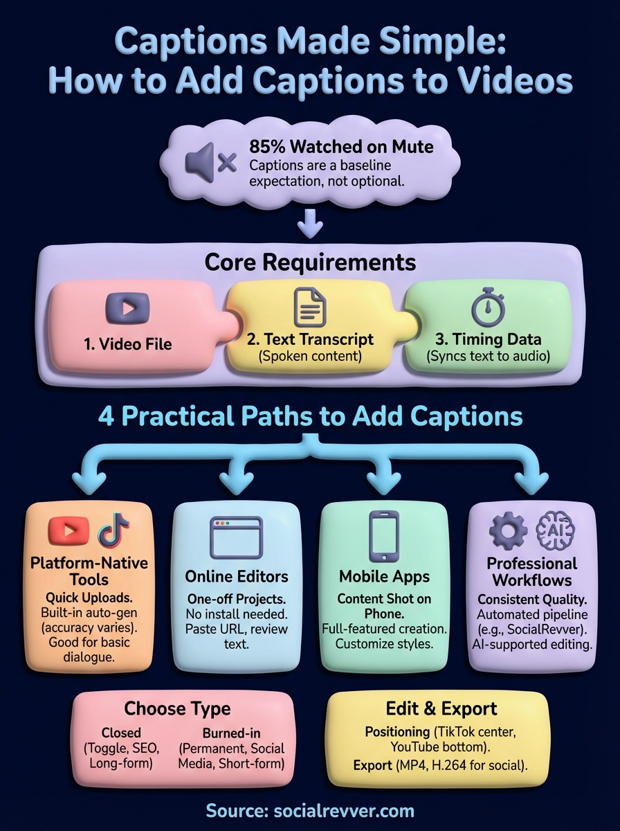 how to add captions to videos infographic