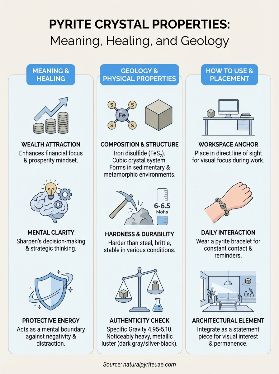 pyrite crystal properties infographic