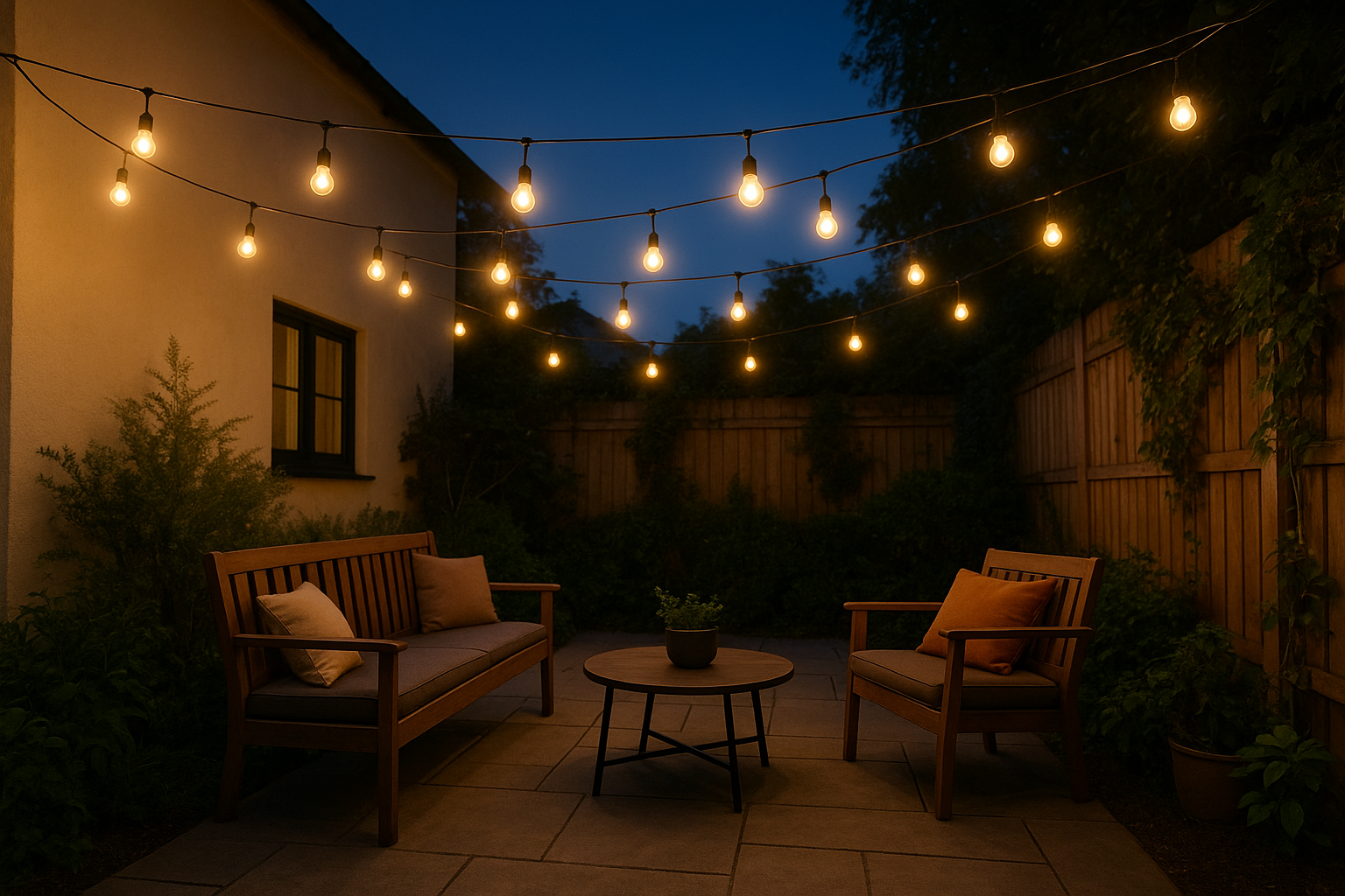 2. Hang warm string or festoon lights overhead