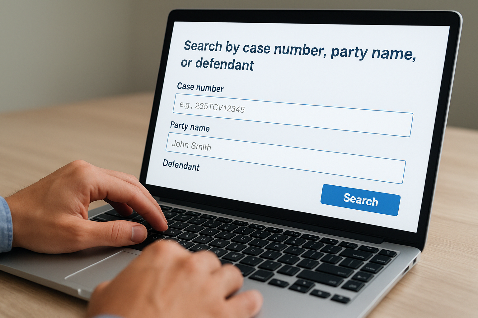 Step 2. Search by case number, party name, or defendant