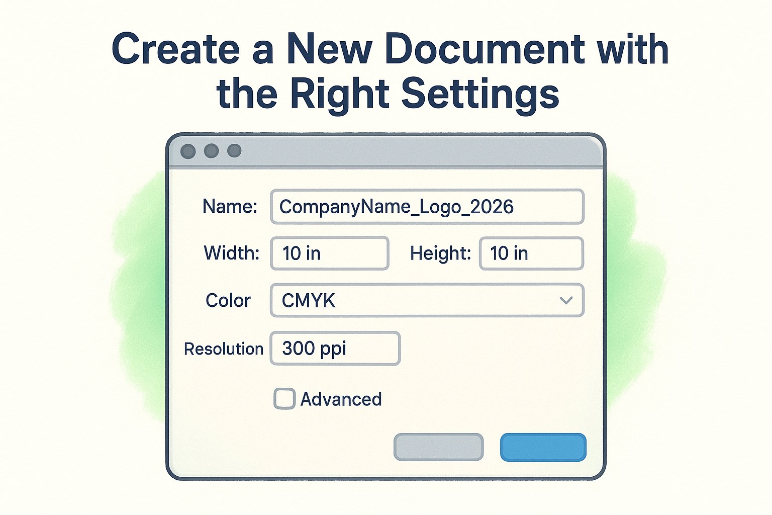 Create a new document with the right settings