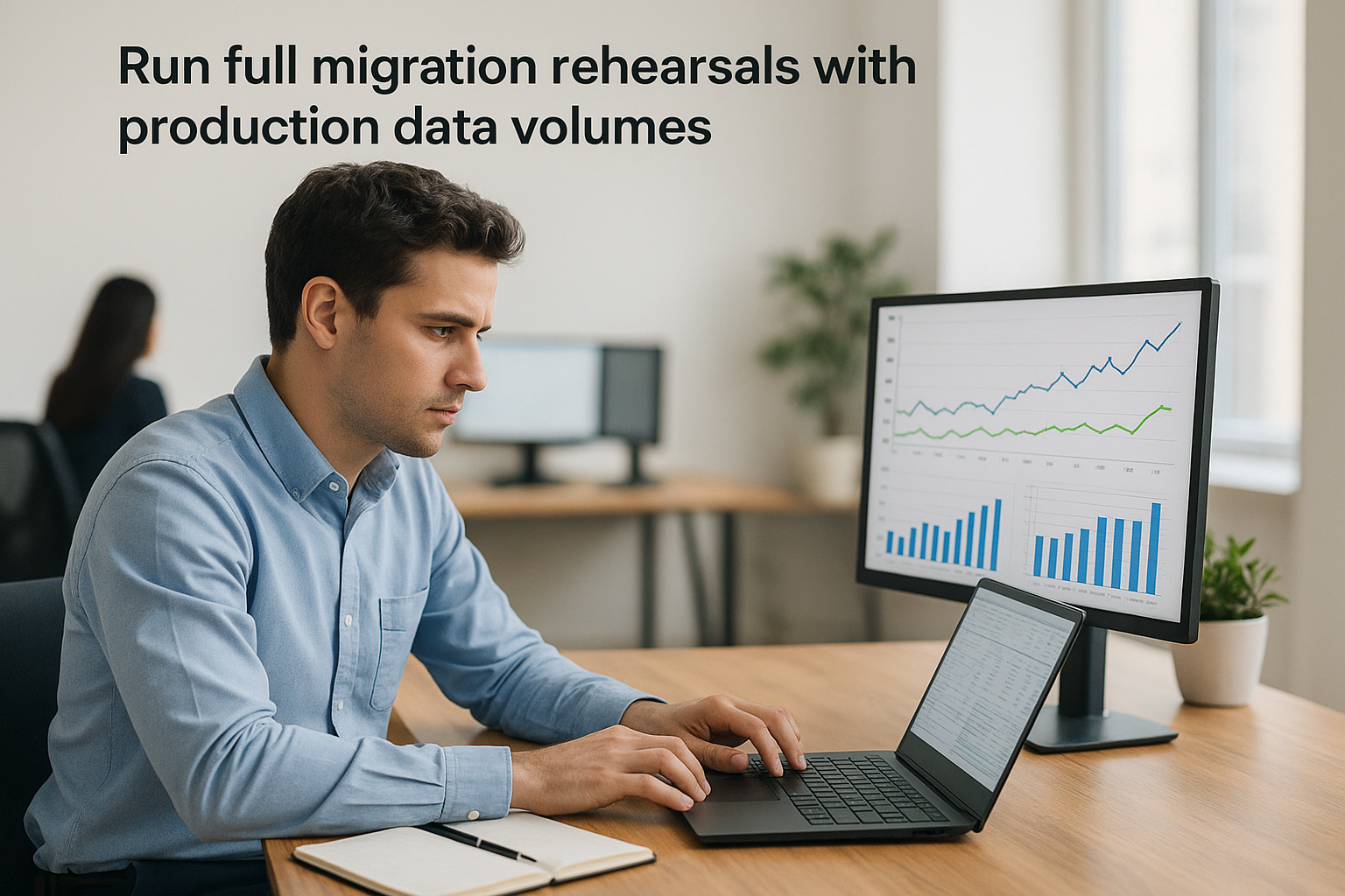 Run full migration rehearsals with production data volumes