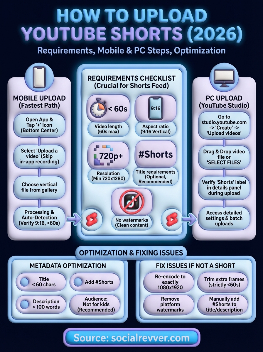 how to upload youtube shorts infographic